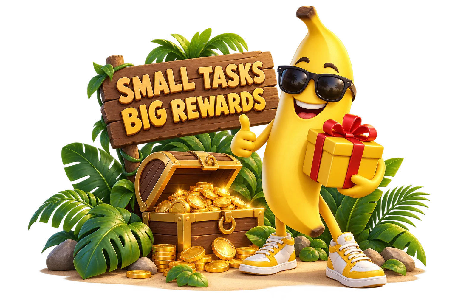 BOUNTY & GIVEAWAY tropical King Potassium character illustration