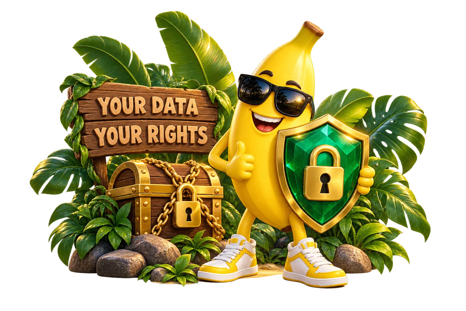 PRIVACY POLICY tropical King Potassium character illustration