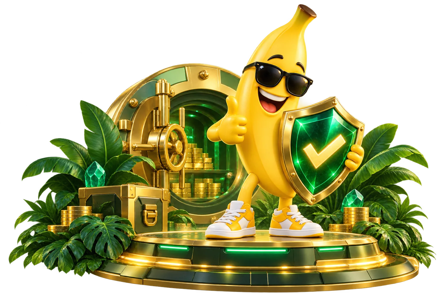 SECURITY FIRST tropical King Potassium character illustration