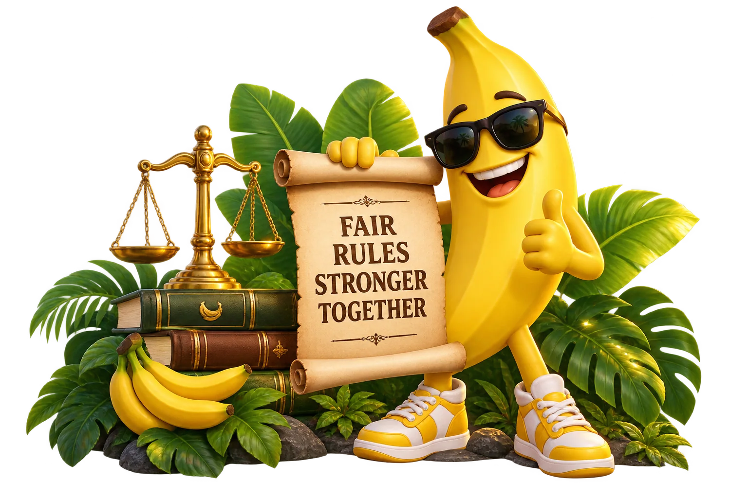 TERMS & CONDITIONS tropical King Potassium character illustration